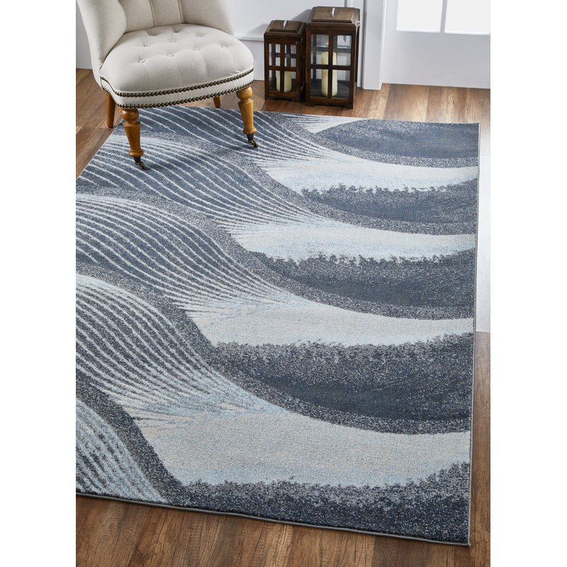 Tapis bleu / vert / gris Kohrs, Rectangle 6 pi 7 po x 9 pi 6 po, Gris te bleu