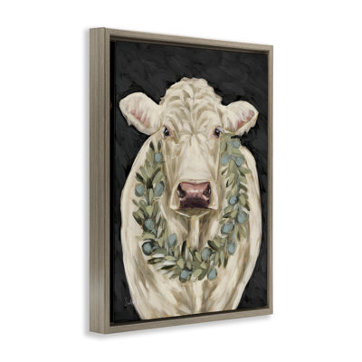 «Cow with Holiday Wreath», art mural sur toile par Sara G. Designs