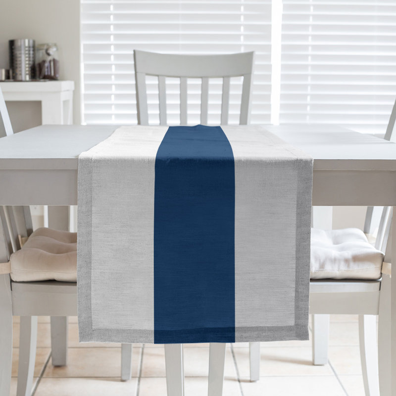 Chemin de table Seattle, Houston, 90 po x 16 po, Blanc / bleu marine / gris
