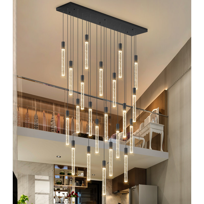 Lustre rectangulaire moderne à 22 lumières DEL à intensité variable noir, Matte Black