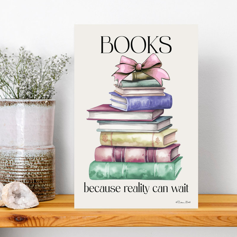 Books - Because Reality Can Wait Whimsical Abstract Contemporary Wall Art Print 1 Piece Wrapped Canvas Wall Art