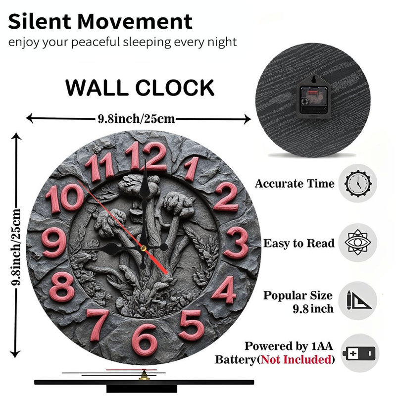 Stone Mushroom Garden Clock Wall Decor