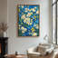 Art mural encadré - Fleurs blanches et jaunes vives sur fond botanique bleu - 16 po x 24 po, 24 po x 36 po-129684749-129684748