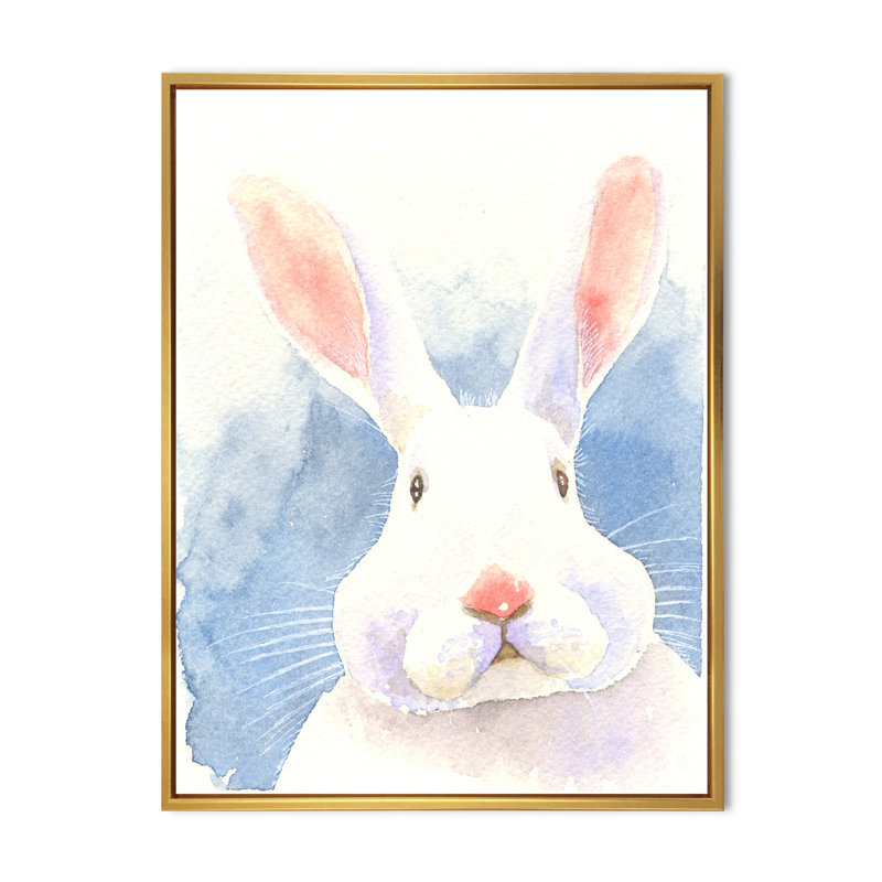Portrait d'un joli lapin - reproduction sur toile, H 20 po x l 12 po x P 1 po, Cadre flottant doré