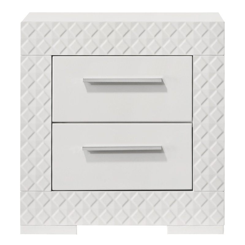Table de chevet 2 tiroirs Pierce, Blanc ultrabrillant
