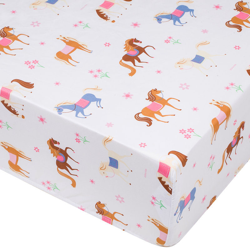 Pink and White Horse Print Microfiber Twin Sheet Set