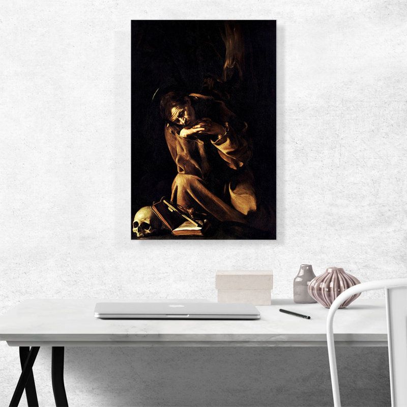 Saint François en méditation - reproduction, H 26 po x l 18 po x P 0,75 po