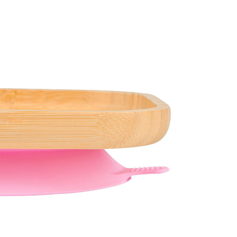 Tiny Dining - Children's Bamboo Suction Square Plate, Pink