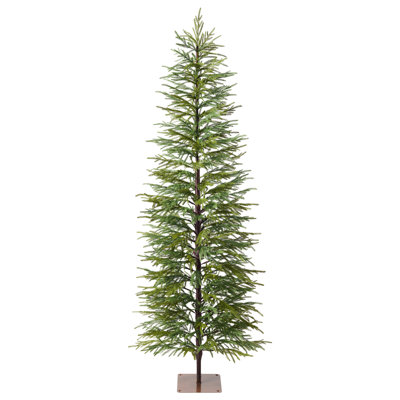 6ft Artificial Soft-Touch Pine Christmas Tree with 170 Warm White LED Lights - Realistic Slim Faux Tree with Heavy-Duty Iron Plate Base for Modern Holiday Decor