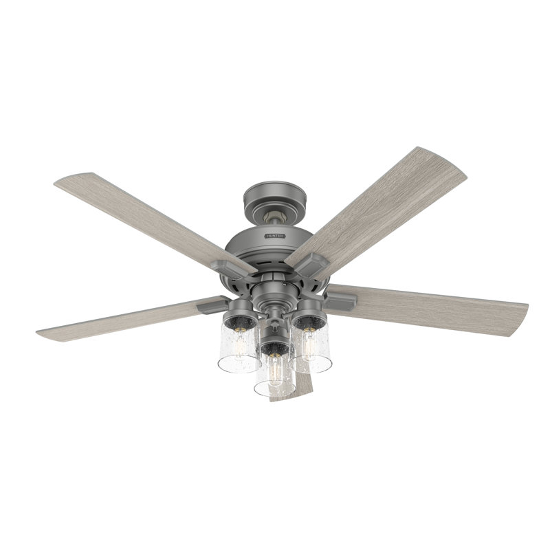 52" Hartland 5 - Blade Ceiling Fan with LED Light Kit and Handheld Remote, Matte Silver