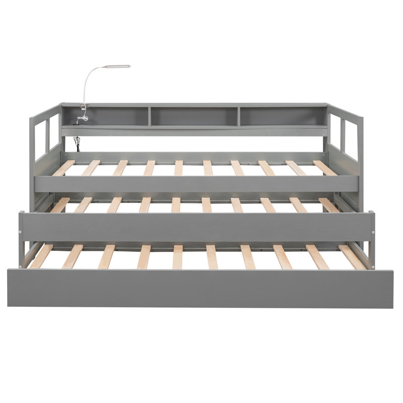 Lit de jour avec lit gigogne, casiers de rangement, conception de chargement USB, Gris