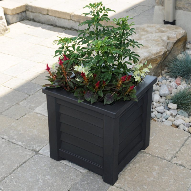 Lakeland Square Resin Planter with Water Reservoir, 16" H x 16" W x 16" D, Black