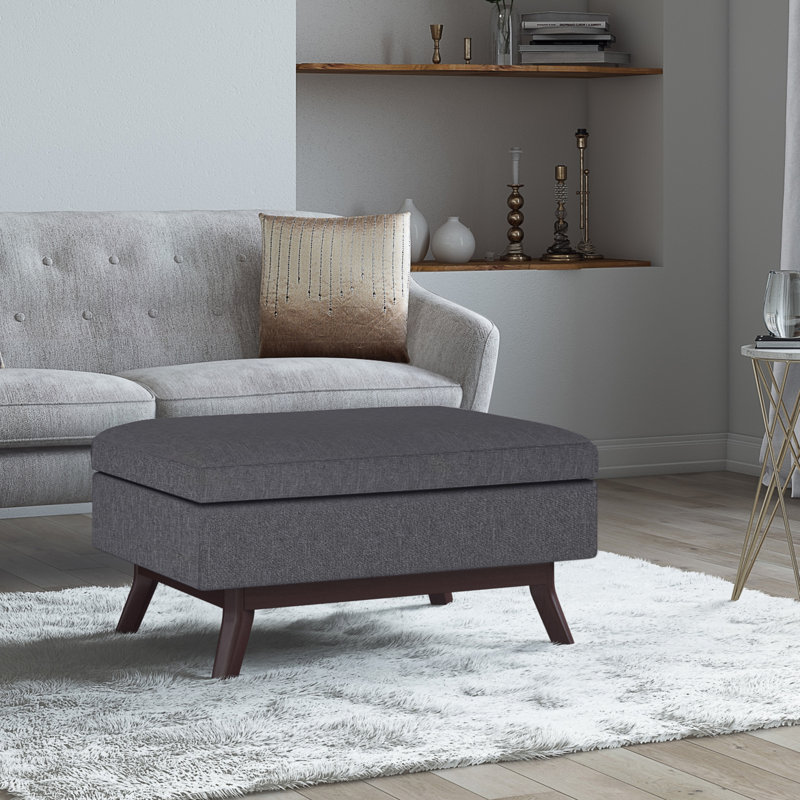 Owen 34"W Upholstered Fabric Mid-Century Modern Rectangular Lift-Top Ottoman with Tapered Legs