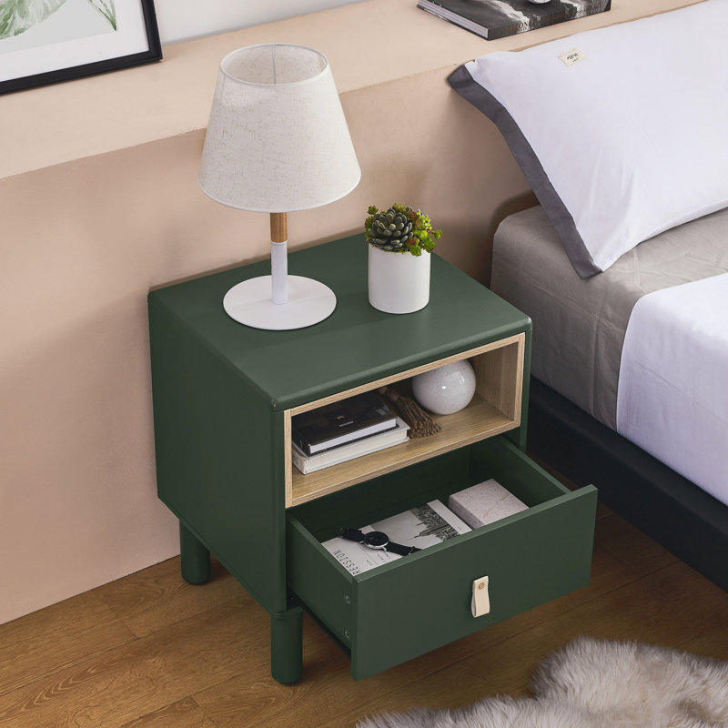 Keshundra Solid Wood+MDF Nightstand, Green