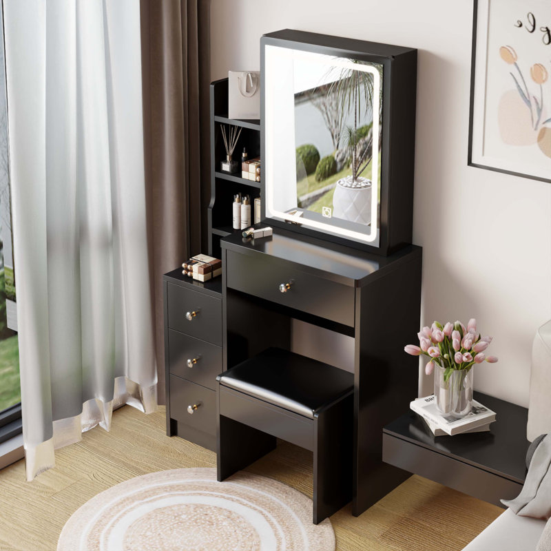 Table de chevet avec armoire de chevet, Noir 2