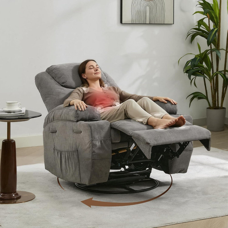 Fauteuil inclinable pivotant à 360 ° avec massage et chaleur, fauteuil oscillant électrique pour le salon, chambre de bébé