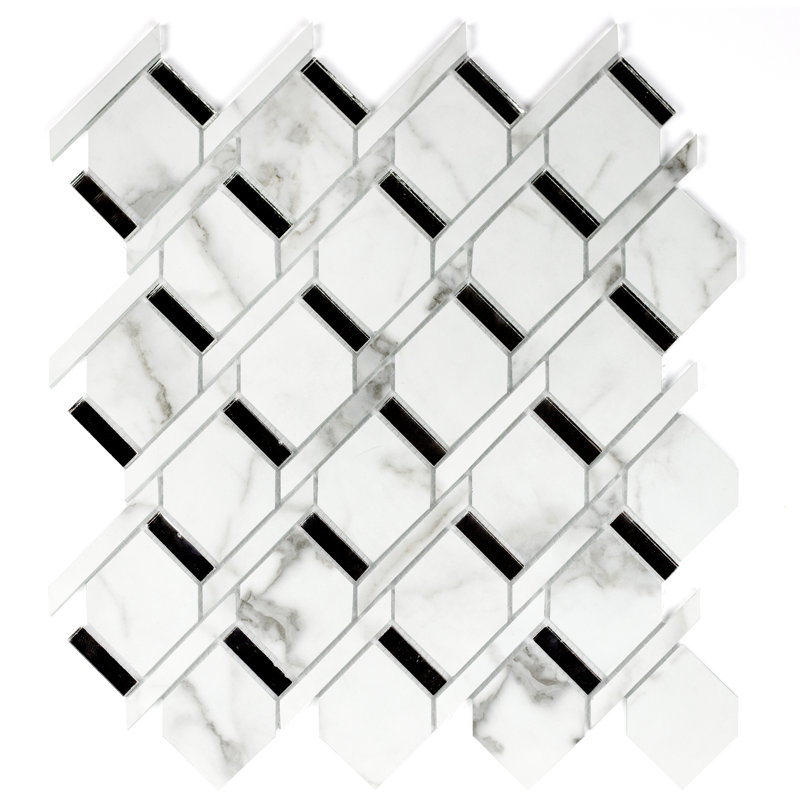 Carreau de mosaïque en verre 2 po x 3 po Carrara, Gris / Argent