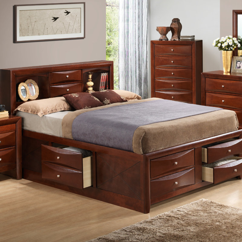 Champetre Bookcase Storage Bed, King, Cherry