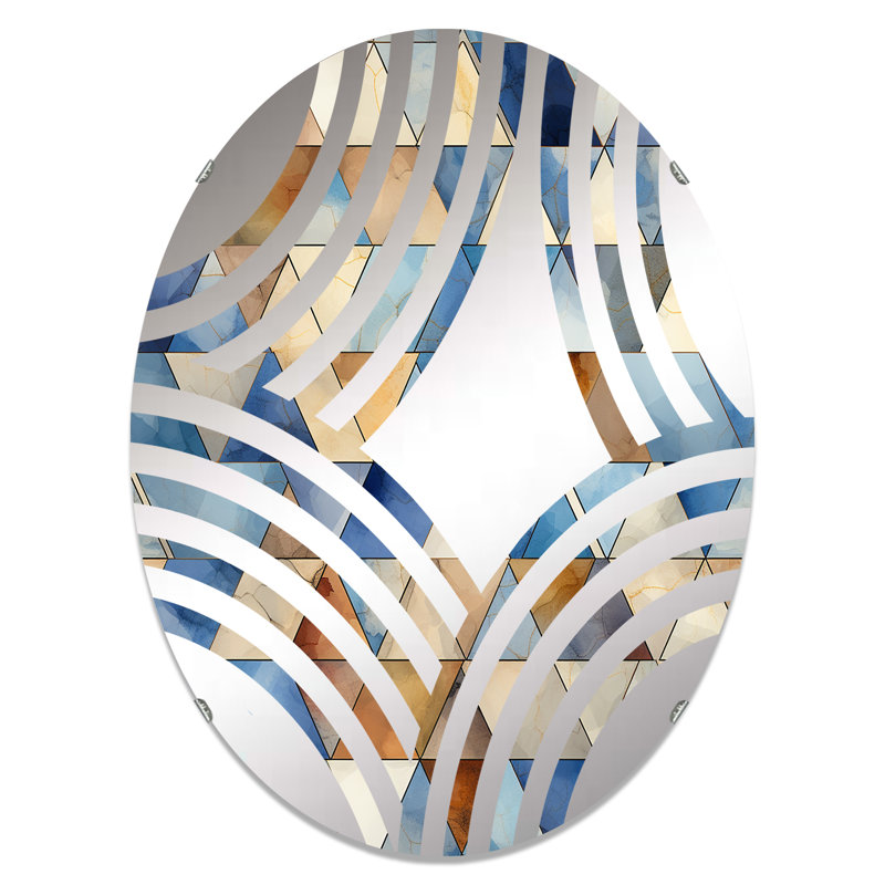 Miroir décoratif ovale beige et bleu Triangles - mosaïque Baptist Fan, L 20 po x H 30 po