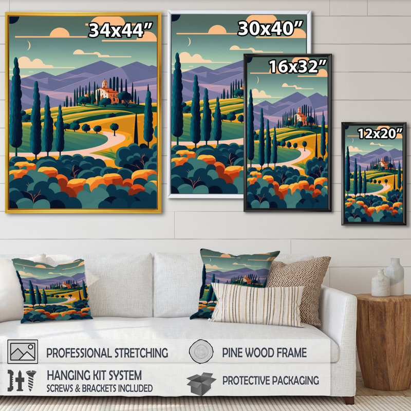 «Graphic Trees to Wineyard», reproduction sur toile, H 40 po x l 30 po x P 1,5 po, Toile avec cadre flottant or