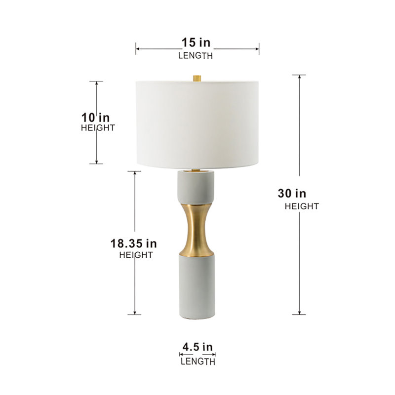 15 po x 15 po x 30 po avec lampe de table en métal