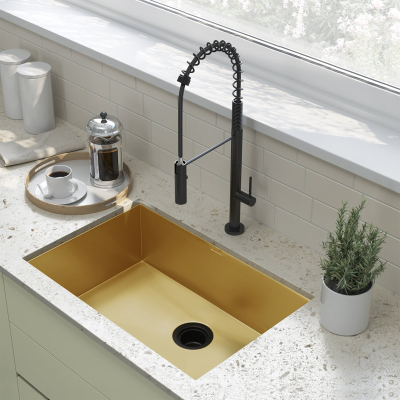 Évier de cuisine encastré à simple cuve en acier inoxydable 27 x 19 Tourner, Doré