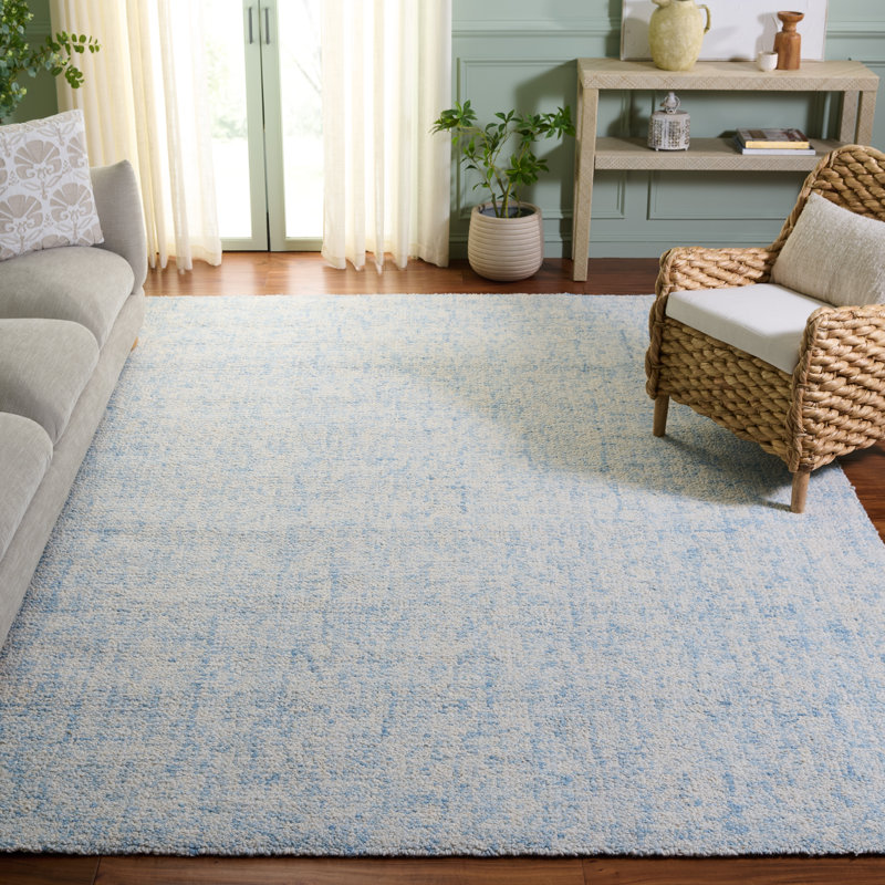 Tapis en laine / coton touffeté à la main Fredi bleu clair / ivoire, Rectangle de 11 pi x 15 pi