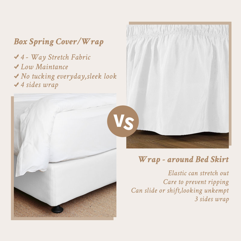 Jersey Knit Stretchy Wrap Around Box Spring Cover, White, King