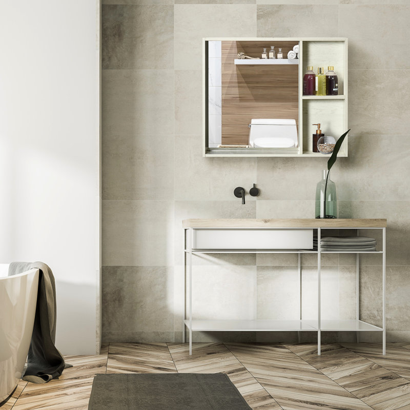 Armoire de salle de bain à miroir 31,5 "x 25,5" - 2 tablettes murales pour rangement blanc 6 "