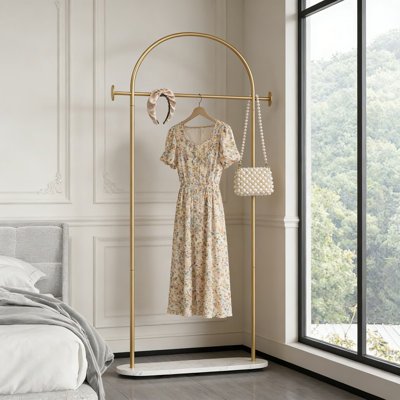 Modern Gold Clothing Rack With Shelf, Heavy Duty Freestanding Coat Rack And Hanger Stand For Home, Office, Or Boutique