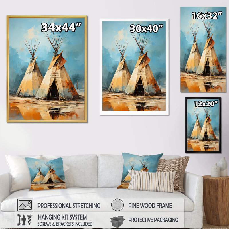 «Yellow Native Tent Rhythms Collage III», reproduction d'art sur toile encadrée, H 44 po x l 34 po x P 1,5 po