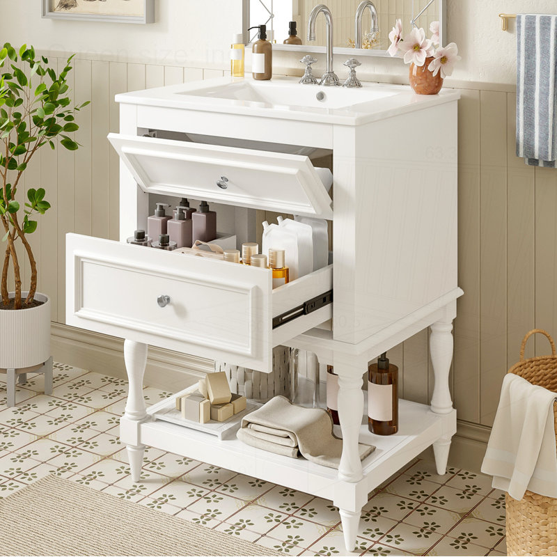 Meuble-lavabo 24 po avec lavabo en céramique, Blanc