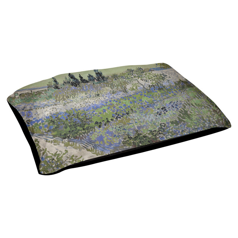 Coussin stylisé bluhender garten mit pfad Burk, Moyen (L 42,5 po x l 32,5 po), Mauve / vert