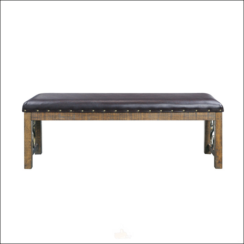 Raphaela Black Synthetic Leather Bench With Weathered Cherry Finish, Perfect For Entryways And Living Rooms