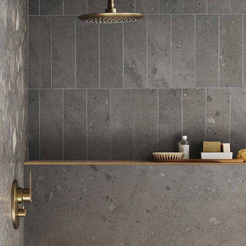 Piccoli Petite 4x12 Matte Terrazzo Look Porcelain Tile, Gray