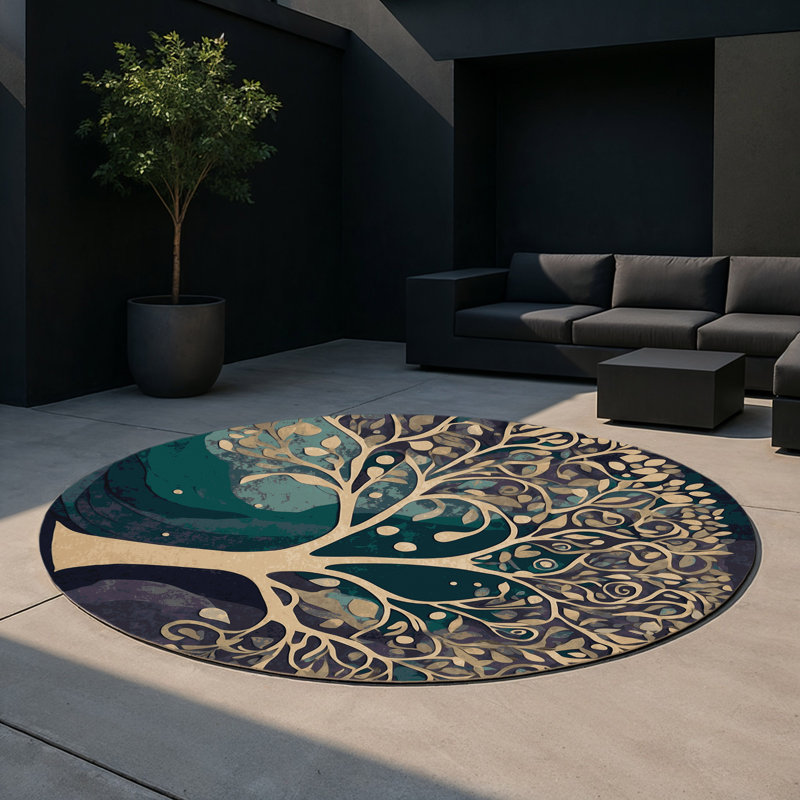 Galactic Greenery Indoor And Outdoor Area Rug, Round 5'