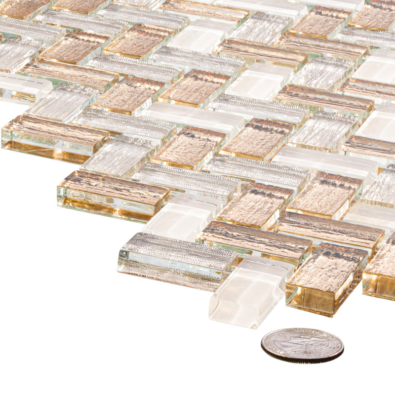Velmo 1" x 1.25" Glass Chevron / Herringbone Mosaic Wall Tile, Sandhill