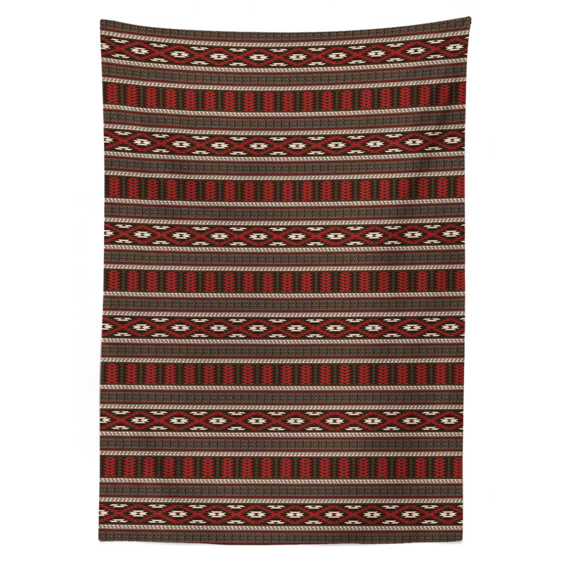 Nappe ambesonne tribal, bordures horizontales avec motif de style primitif ikat, housse de table rectangulaire pour la cuisine de salle à manger décoration, 52 po x 70 po, blanc ruby noir
