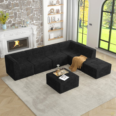 L Shape Modular Sectional Sofa,DIY Compressed Sectional Sofa Modern Minimalist Style Corduroy Couch, Sleeper Sofa For Living Room, Bedroom, Comfy Comp by Brayden Studio