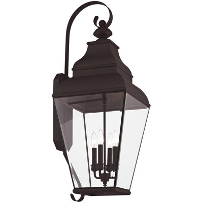 13.75in 4-Light Outdoor Wall Lantern Pendant with Clear Beveled Glass Shade: Fixture