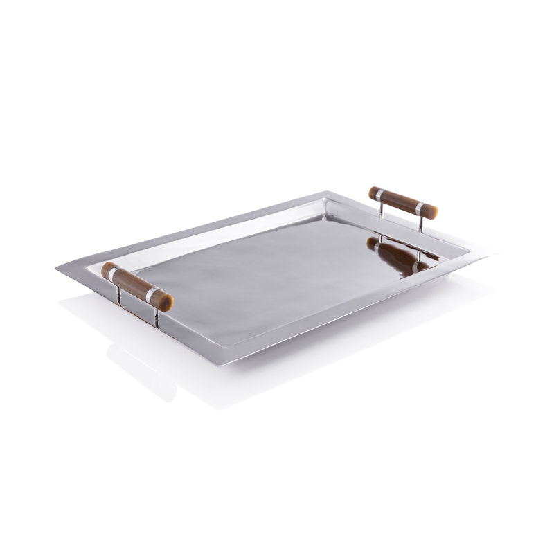 Gomez Stainless Steel Serving Bar Tray, Nickel w/ Amber Accent
