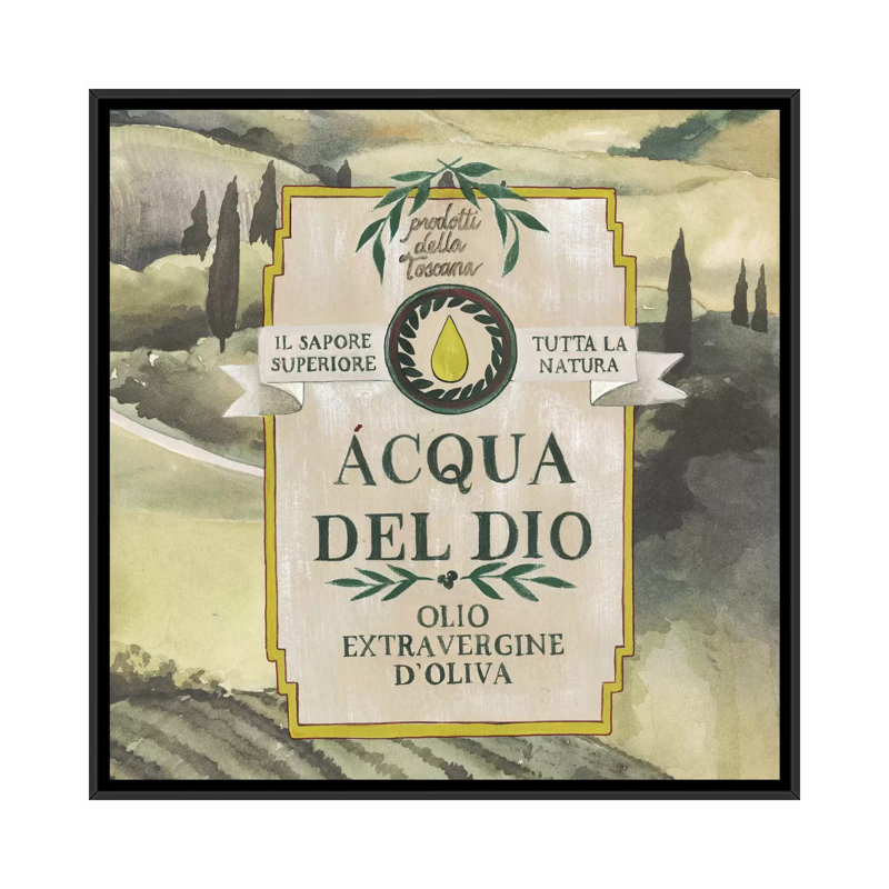 « olive oil labels i », publicité rétro sur toile, H 37 po x l 37 po x P 1,5 po, Toile avec cadre flottant noir, Pas de tapis
