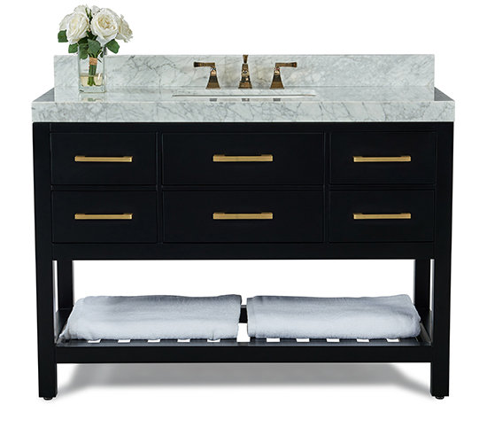 Elizabeth 48'' W Single Vanity, Carrara White, Black Onyx, Gold