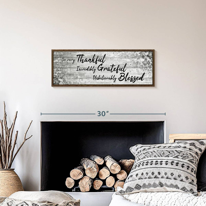 Plaque murale «Thankful Grateful Blessed IV», 25 po x 9 po, Cadre flottant noyer