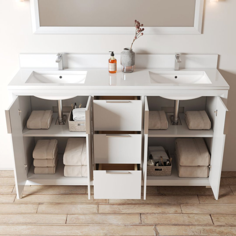 Ensemble de meuble-lavabo double 60 po Rennert, Blanc