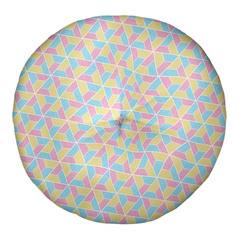 Oreiller de sol Katelyn Elizabeth Trapezoids, 26 po x 26 po, Bleu / jaune / rose