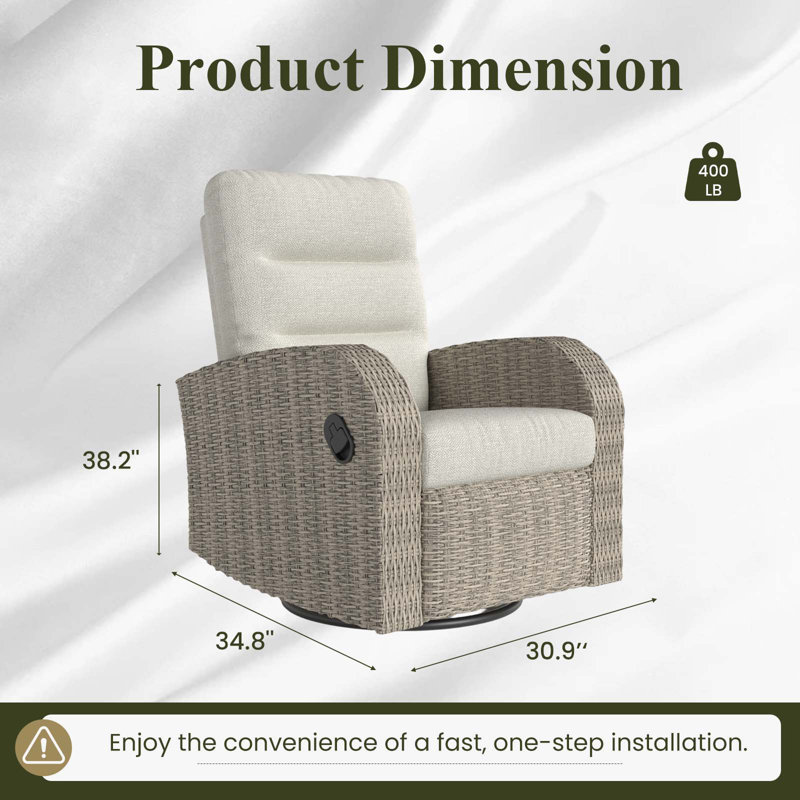 Wicker Outdoor Lounge Chair with Cushions, Beige Cushion/Grey Frame