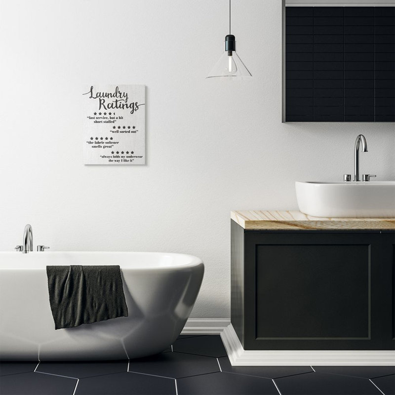Blanchisserie, classement des cinq étoiles dans la salle de bain - impression d'art textuel sur toile, Toile tendue