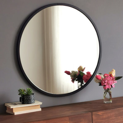 Modern Black Wall Mirror, 23.6 x 23.6 x 0.9 inches | 100% Metal Construction, Assembled and Ready to Hang | Stylish Solid Color Design, Perfect for Home Decor & Contemporary Spaces