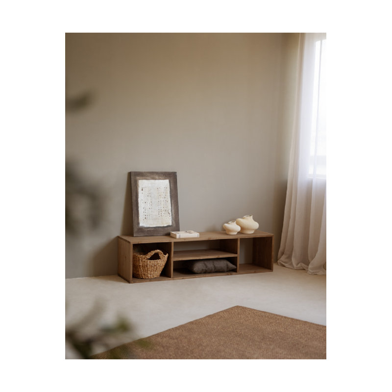Media Unit Solid Wood TV Stand, Dark Oak